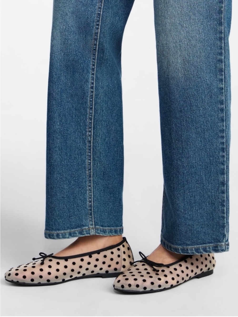 No Boundaries Beige Polka Dot Ballet Flats with Black Trim